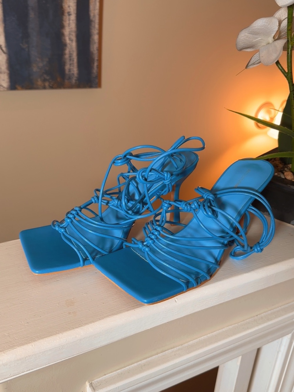 PrettyLittleThing Turquoise Strappy Knot Lace-Up Heels - Picture 2 of 6